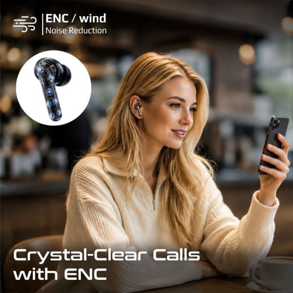 Picture of 6-Mic ANC App Controlled Earbuds with Wireless Charging 32 Hours Playback. Black