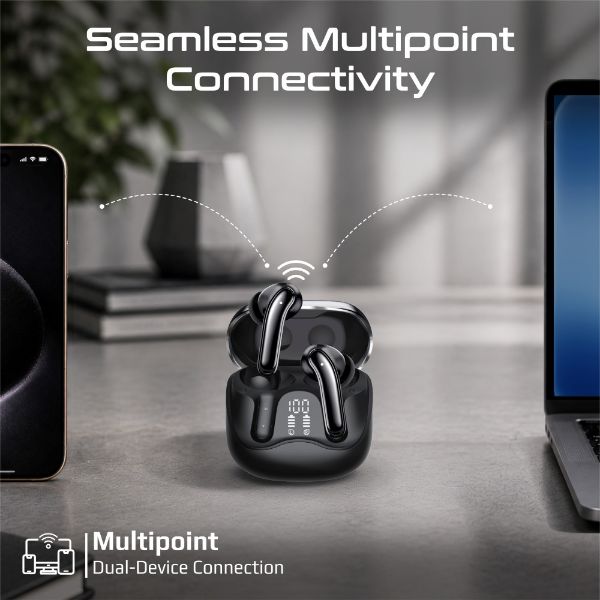 Picture of 6-Mic ANC App Controlled Earbuds with Wireless Charging 32 Hours Playback. Black