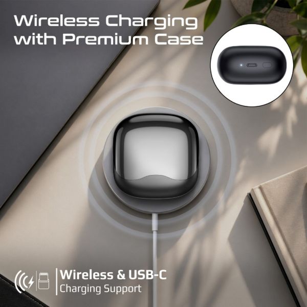Picture of 6-Mic ANC App Controlled Earbuds with Wireless Charging 32 Hours Playback. Black