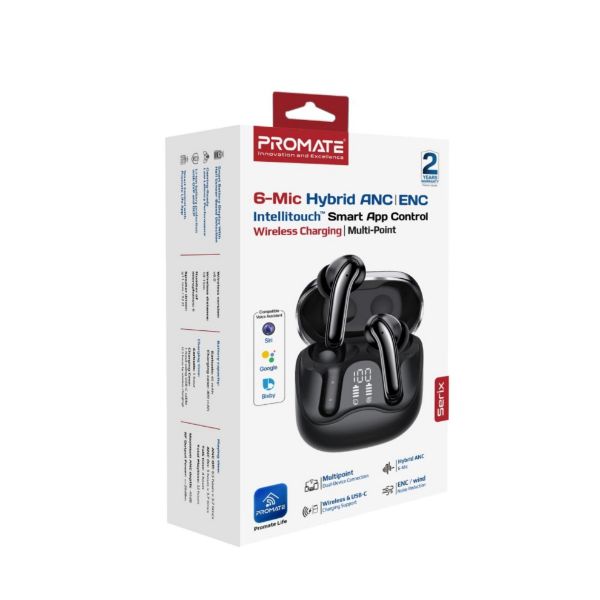 Picture of 6-Mic ANC App Controlled Earbuds with Wireless Charging 32 Hours Playback. Black