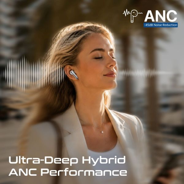 Picture of 6-Mic ANC App Controlled Earbuds with Wireless Charging 32 Hours Playback. White