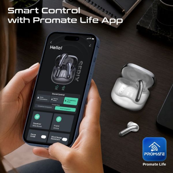 Picture of 6-Mic ANC App Controlled Earbuds with Wireless Charging 32 Hours Playback. White