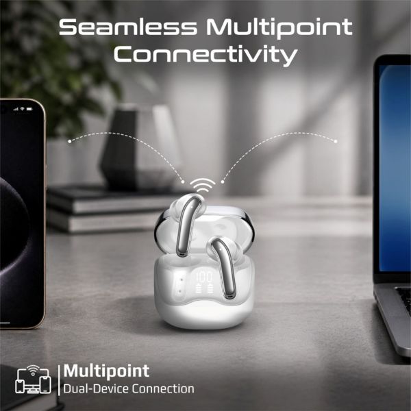 Picture of 6-Mic ANC App Controlled Earbuds with Wireless Charging 32 Hours Playback. White