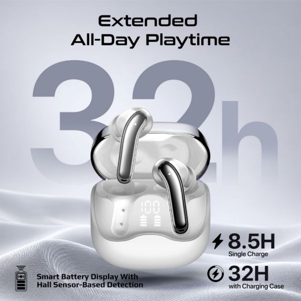 Picture of 6-Mic ANC App Controlled Earbuds with Wireless Charging 32 Hours Playback. White