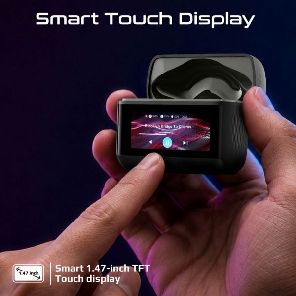 Picture of HD TWS Earbuds with ANC, ENC, & Smart Touch Display. 40 Hours Playback. Black