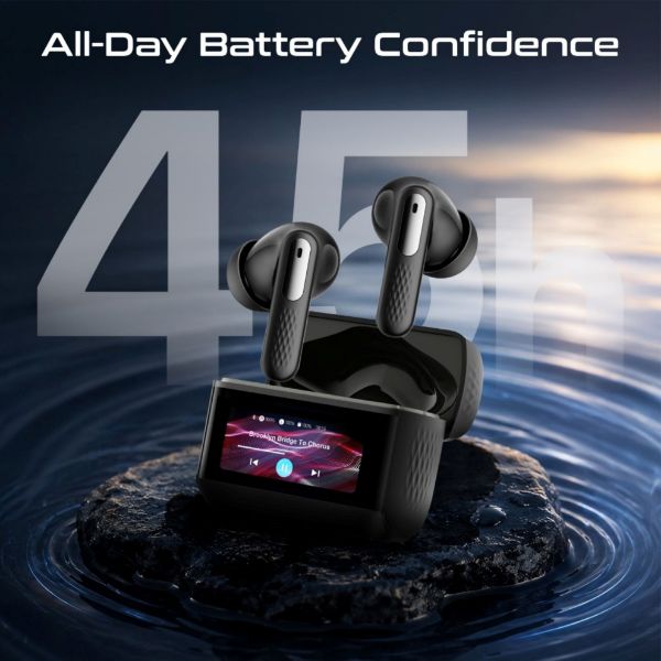 Picture of HD TWS Earbuds with ANC, ENC, & Smart Touch Display. 40 Hours Playback. Black
