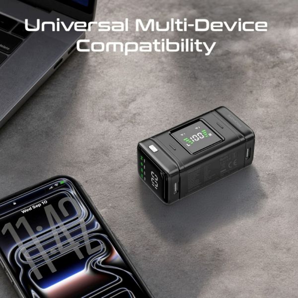 Picture of Dual Magnetic Wireless Lavalier Mic with Charging Case. Dual Mic's 130M Range