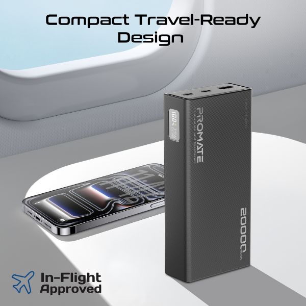 Picture of 20000mAh Super Slim Smart Charging Power Bank 35W Dual USB-C & 1x USB-A. Black