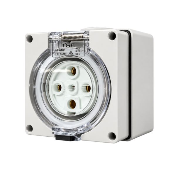 Picture of Weatherproof Socket 5 Pin 40A Round IP66 Stainless Steel Cover Fastening