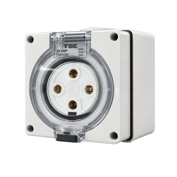 Picture of Weatherproof Socket 4 Pin 50A Round IP66 Stainless Steel Cover Fastening