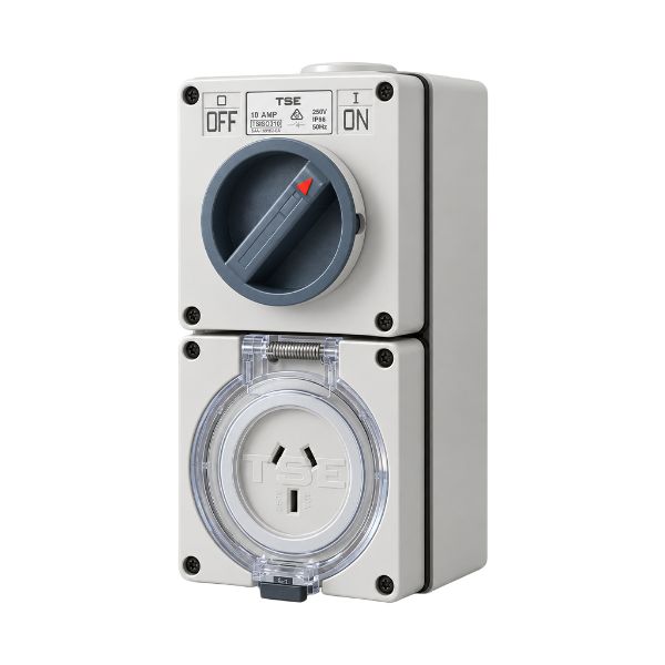 Picture of Switched Outlet 3 Pin 10A Flat IP66 Stainless Steel cover fastening
