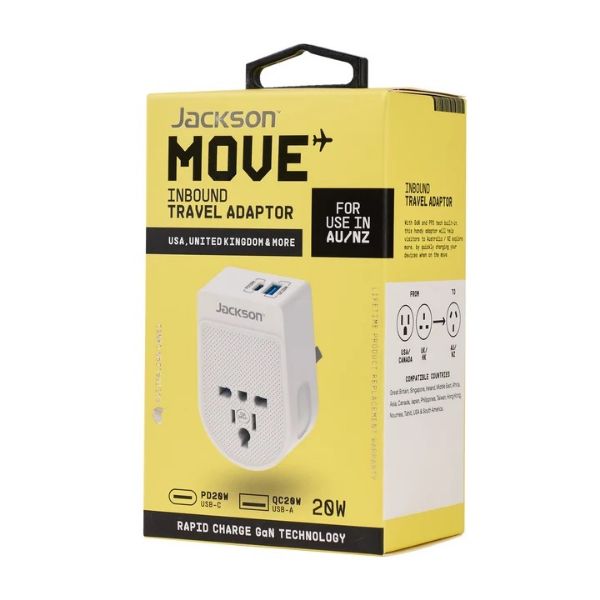 Picture of Jackson Move Inbound USA+UK 20W USB-A+ USB-C Travel Adaptor