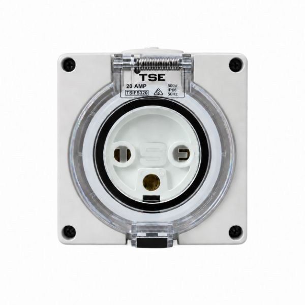 Picture of Weatherproof Socket 3 Pin 20A Round IP66 Stainless Steel Cover Fastening